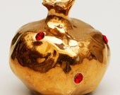 Ceramic Gold Miniature 2 1/4 x 2" Pomegranate Rosh Hashana Handmade Jewish