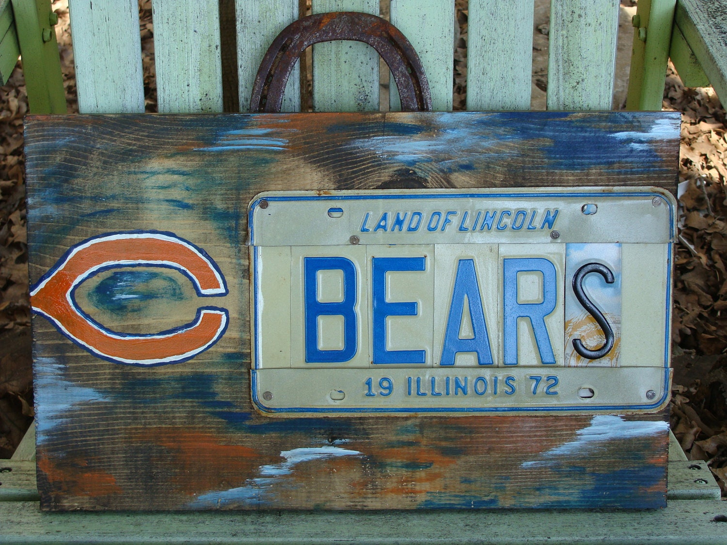 Chicago Bears License Plate Hand Painted Pine Wood Sign