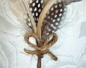 Twigs and Twine Boutonniere, mens wedding accessory, feathers twigs twine