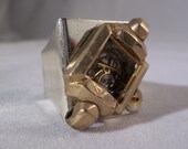 Ring Vintage brass watch case silver finish base Adjustable Chunky