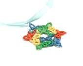 Rainbow modern lace pendant / Autumn fashion / multicolored jewelry / yellow green orange blue