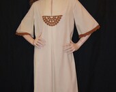 Vintage 60s Maxi Dress 1960s Boho Caftan with Crochet Accents