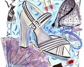 Blue Velvet Shoes- From Original watercolor painting-art print-Wall Art-poster Limited edition - wall decor by Farida Zaman