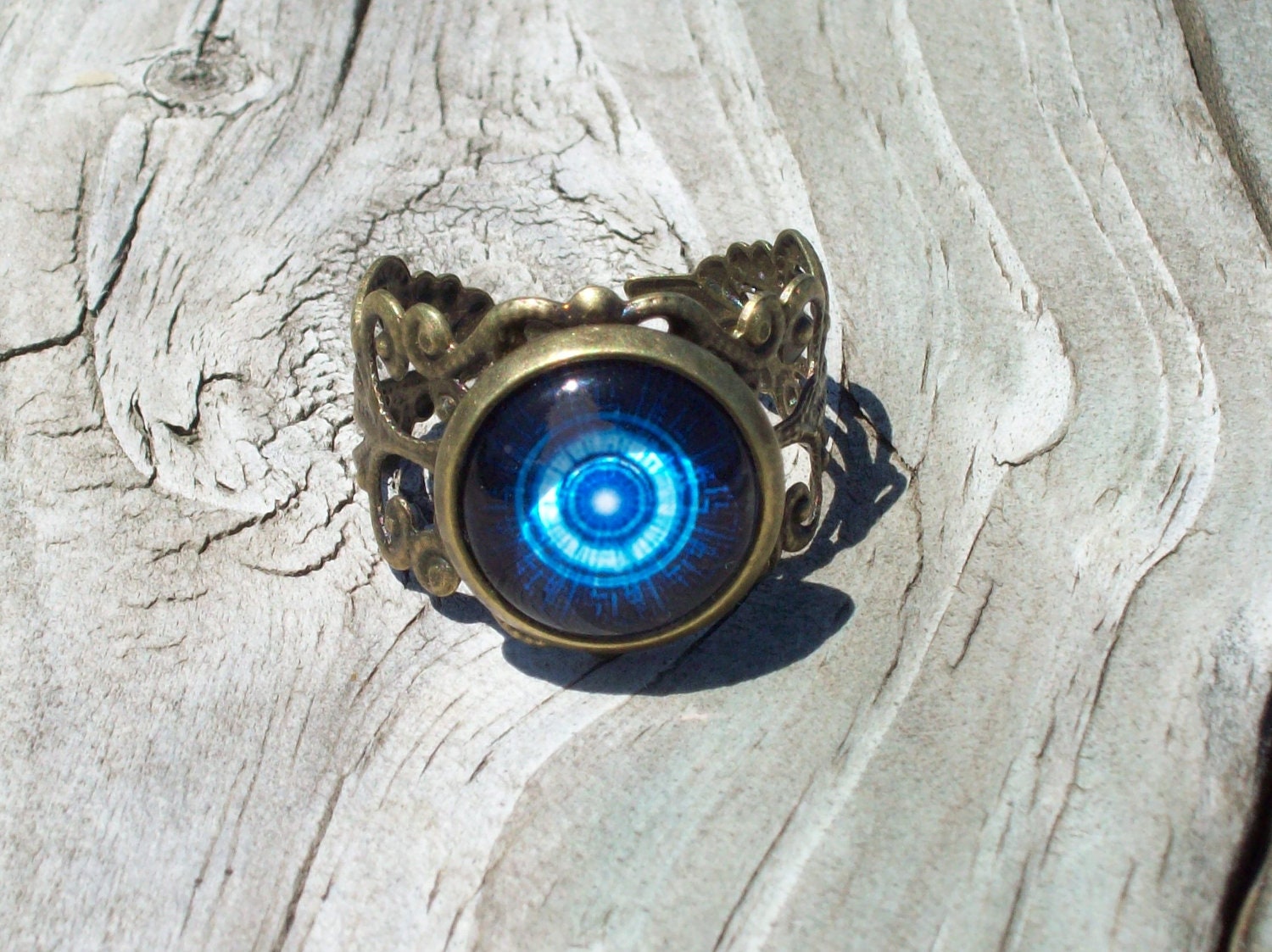 Fortune Teller Eye - Gypsy - Bronze Lace Band Adjustable Ring