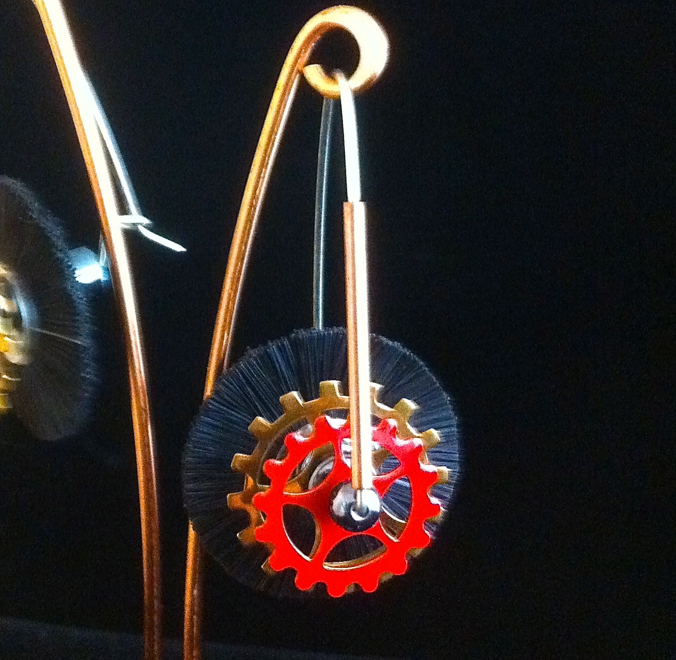 Clock Works Kinetic Red Dangle Earrings