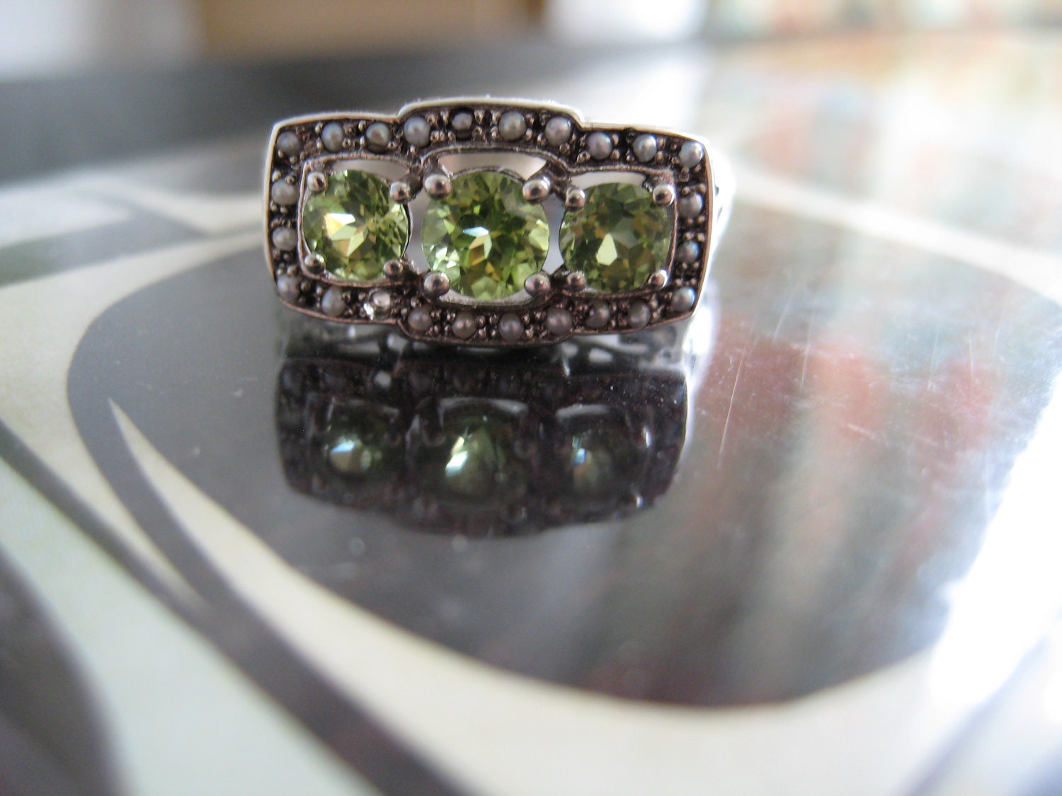 Peridot and Pearl Ring