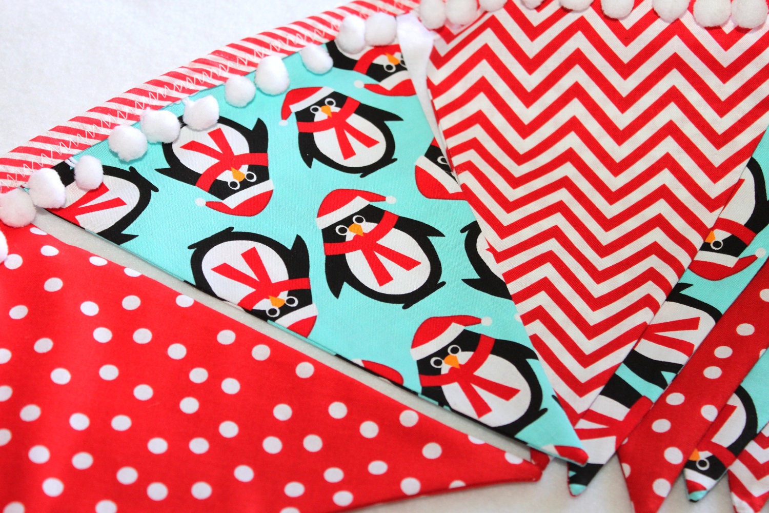 Large Fabric Christmas Bunting - Mr. Penguin in Red and Turquoise Il_170x135