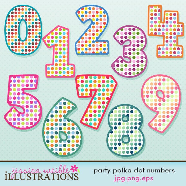Party Polka Dot Numbers Cute Digital Clipart for Card Design, Scrapbooking, and Web Design Il_570xn