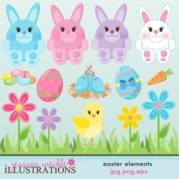 Easter Elements Cute Digital Clipart for Card Design, Scrapbooking, and Web Design Il_570xn
