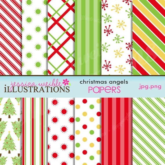Christmas Angels Cute Digital Papers for Card Design, Scrapbooking, and Web Design Il_570xn