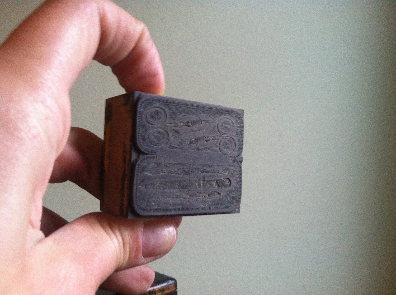 Vintage Manicure Set Wooden Letterpress Printer's Block