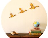 Set of Three Retro Yellow Flying Ducks