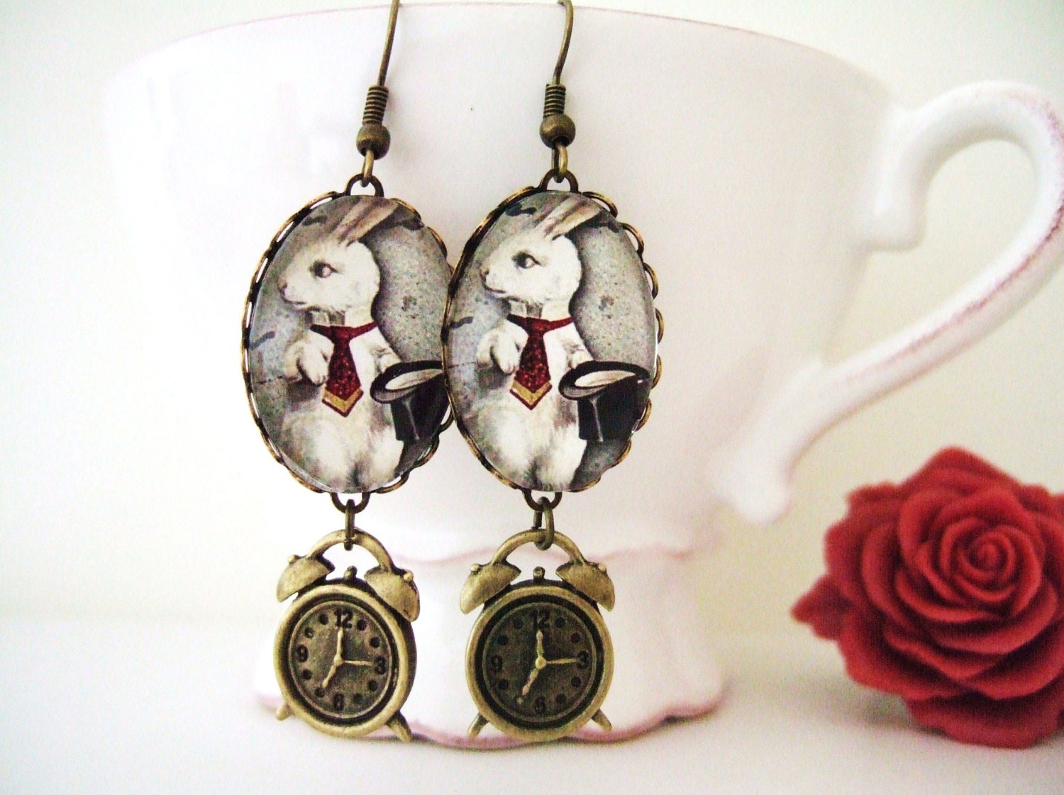 Steampunk Earrings Steampunk White Rabbit Earrings Cameo Earrings Steampunk Jewellery UK