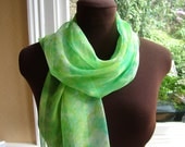 Spring Green Leaf Green Chiffon Translucent  Lightweight Soft Handpainted Silk Scarf