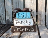 Faith Family Friends Wood Block Set Stacker personalized Inspirational  faith religious christian custom wood blocks primitive country gift