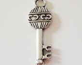 Silver  Key Charms Skeleton Pendants  Findings 32mm x 10mm  10 Pieces