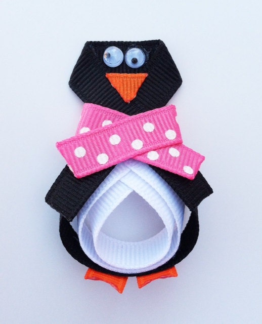Penguin Ribbon Sculpture Hair Clip - Toddler Hair Clips - Girls Hair Accessories... Free Shipping Promo