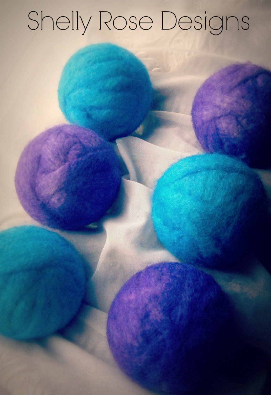 Set of 2--New--Felted All Wool Large Eco Dryer Ball--No Dyes White Roving with a swirl stripe--Wool Core