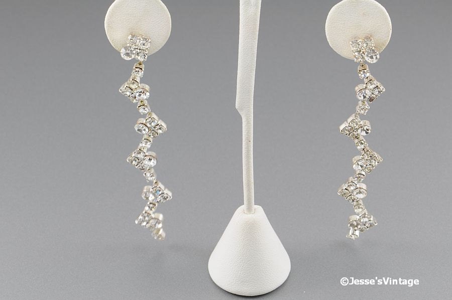 Shoulder Duster Earrings Crystal Clear Rhinestones