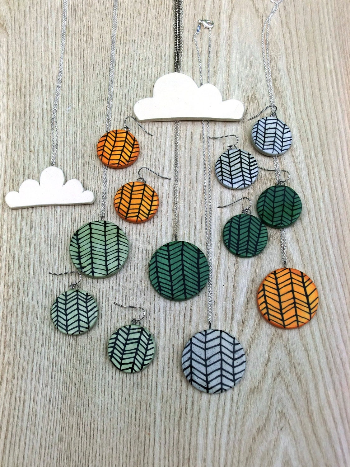 Green Chevron Herringbone Necklace