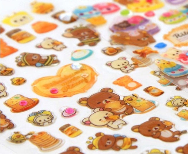 Kawaii San-X Rilakkuma Relax Bear Sanrio Deco Sticker Set with diamond- honey bee and bea A