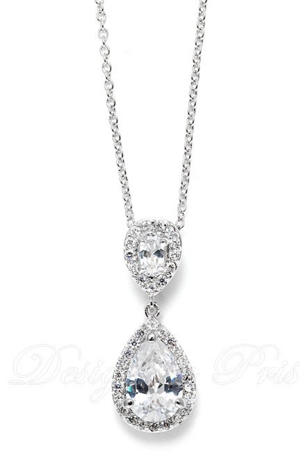 NEW - Cubic Zirconia Teardrop Bridal Necklace - Bridal Accessory.CZ necklace
