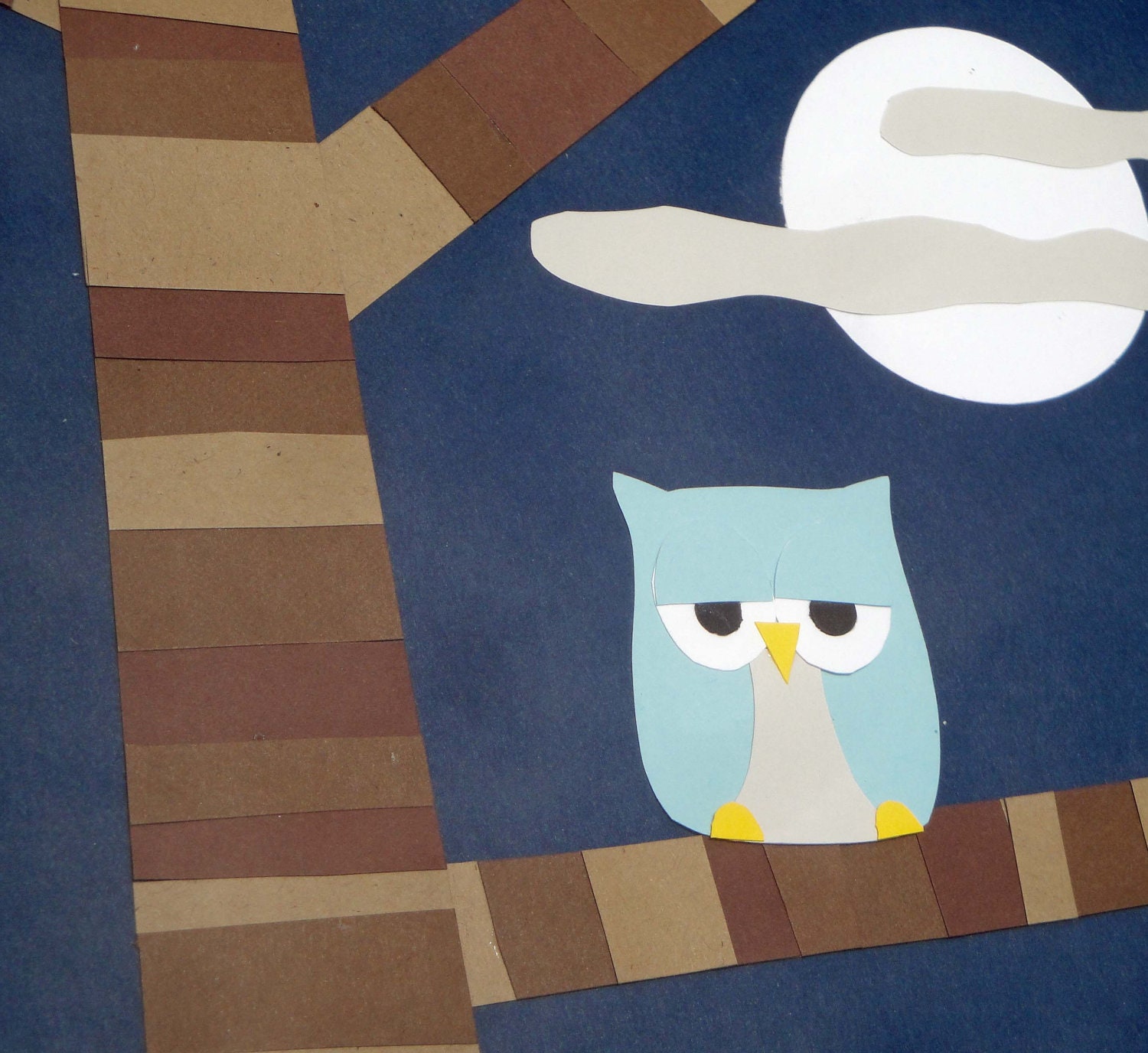 Original Paper Art Collage - Night Owl in Tree Il_170x135