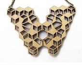 3D cubes illusion. Wood Necklace.