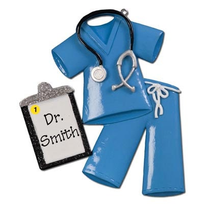 Personalized Christmas Ornaments-Scrubs- Red, Green or Blue- Nurse, Doctor, Healthcare Professional, Hospital Technician gift
