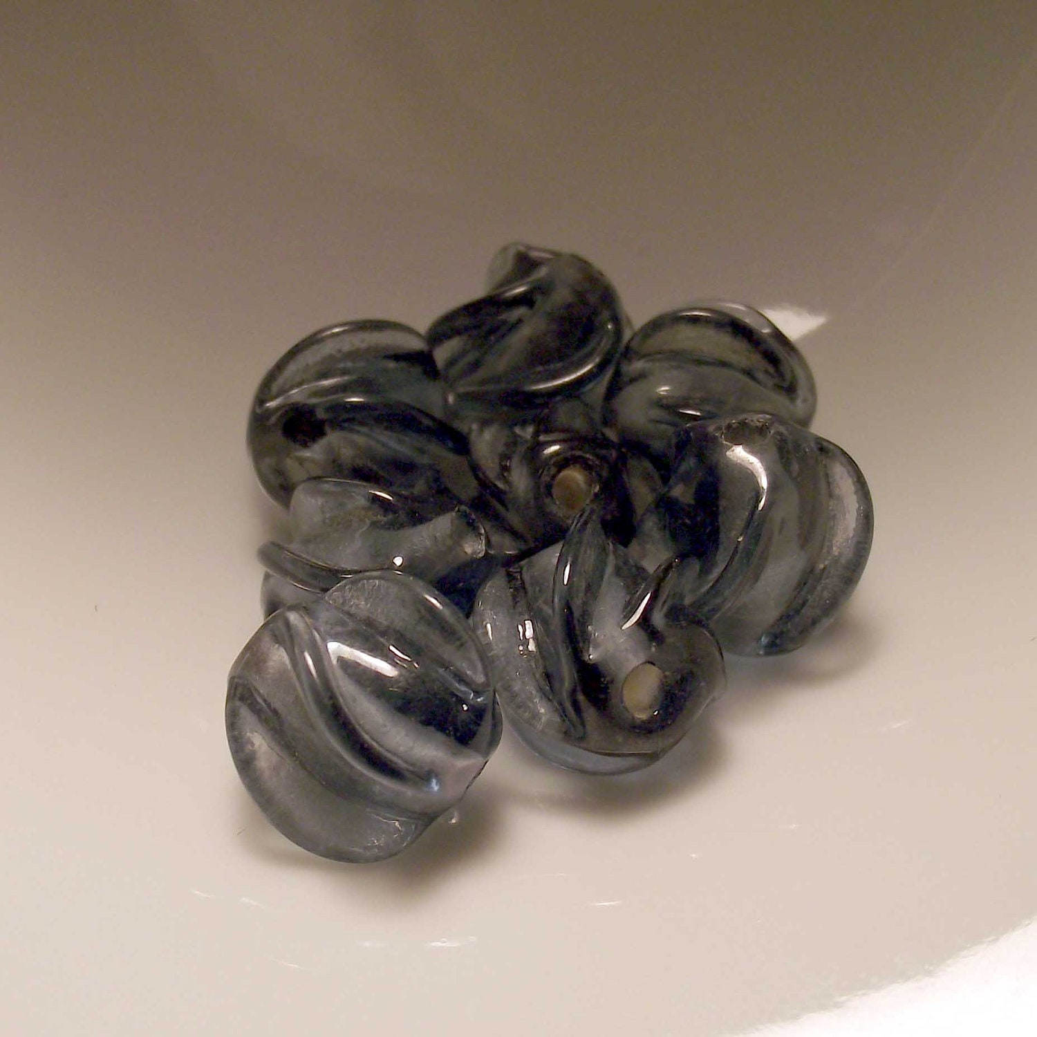 8 Vintage Glass Denim Blue Fin Beads DESTASH
