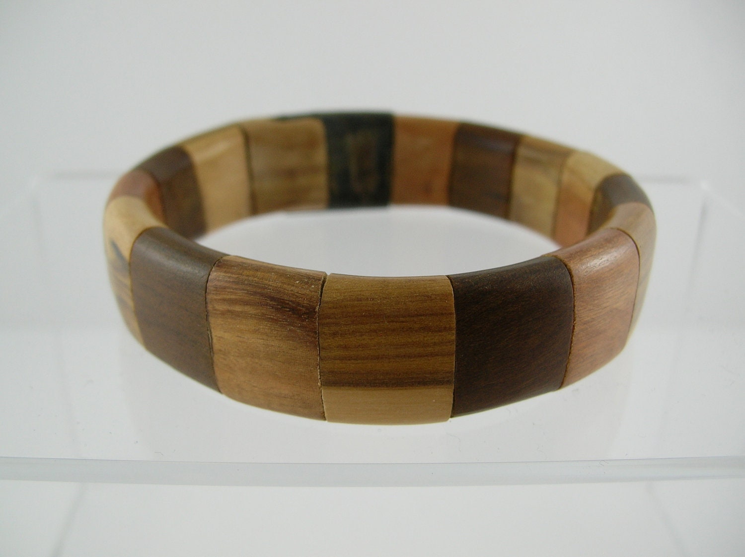 Vintage Wood Bracelet Bangle Puzzle Mixed Wooden Cuff Spring Boho Hippie 1970s 70s 1980s 80s Rustic Runway Bold Thick Statement Piece Spring