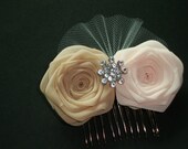 Champagne Ivory Pink Rose Comb Hair Clip Pin Headband Bride Bridal Silk Wedding Shower Rehearsal Dinner Invitation Flower Taupe Cream Blush