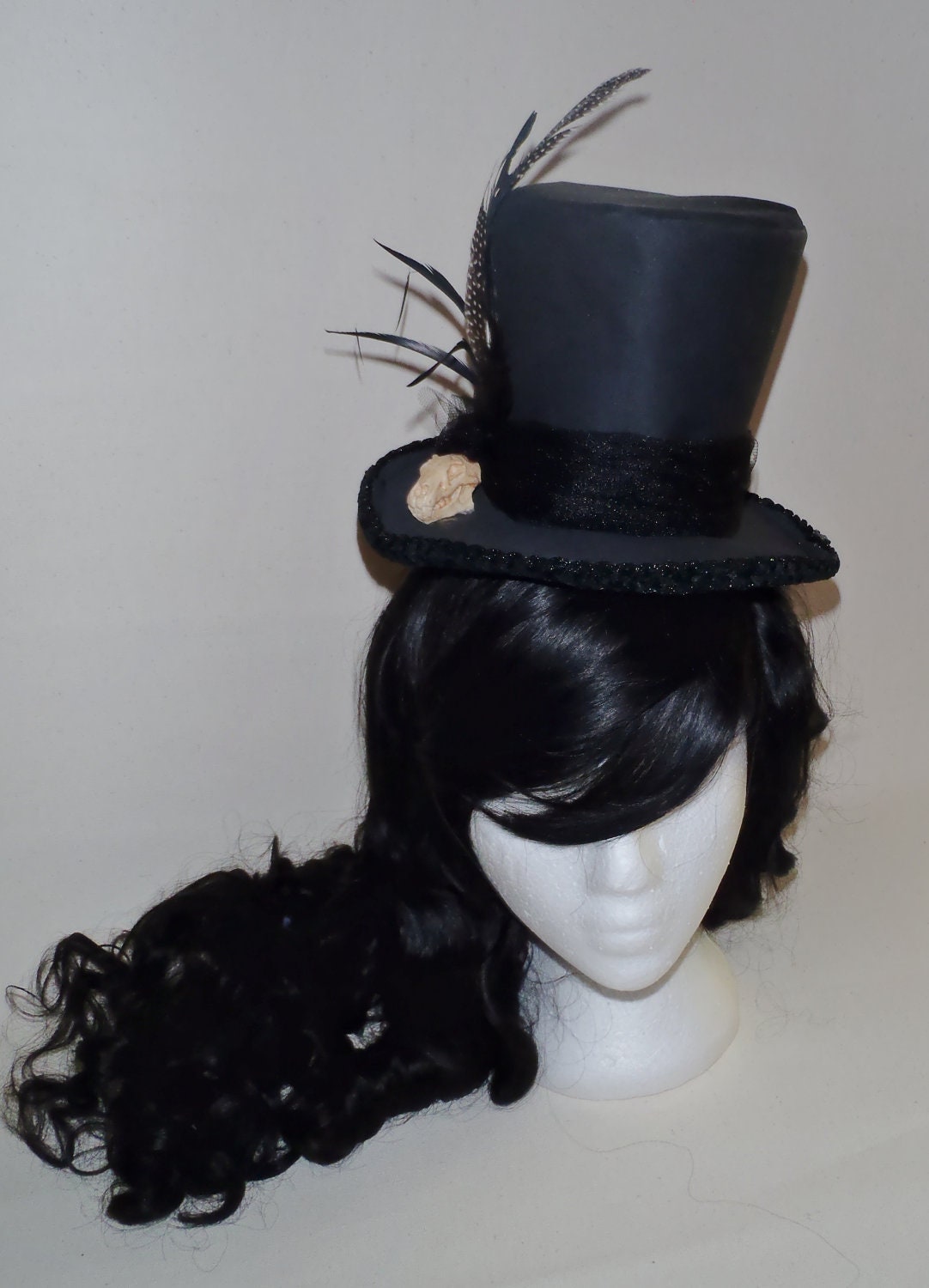 Steampunk cat skull black minitop hat  lolita costume gothic
