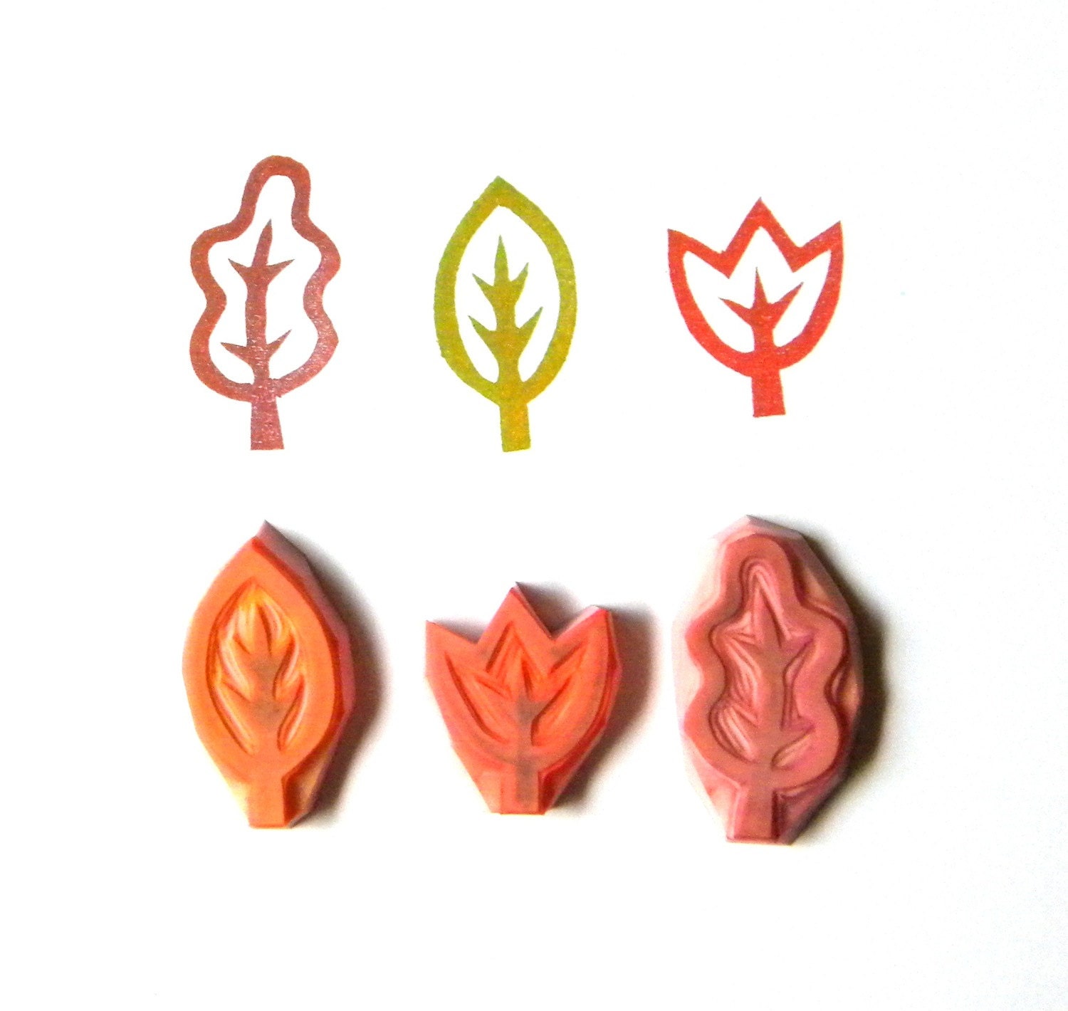 Autumn leaves stamp set of 3 hand carved rubber stamps