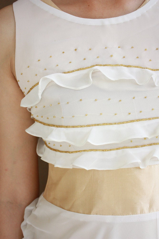 Elegant Vintage-style Embroidery Ruffle Chiffon Dress