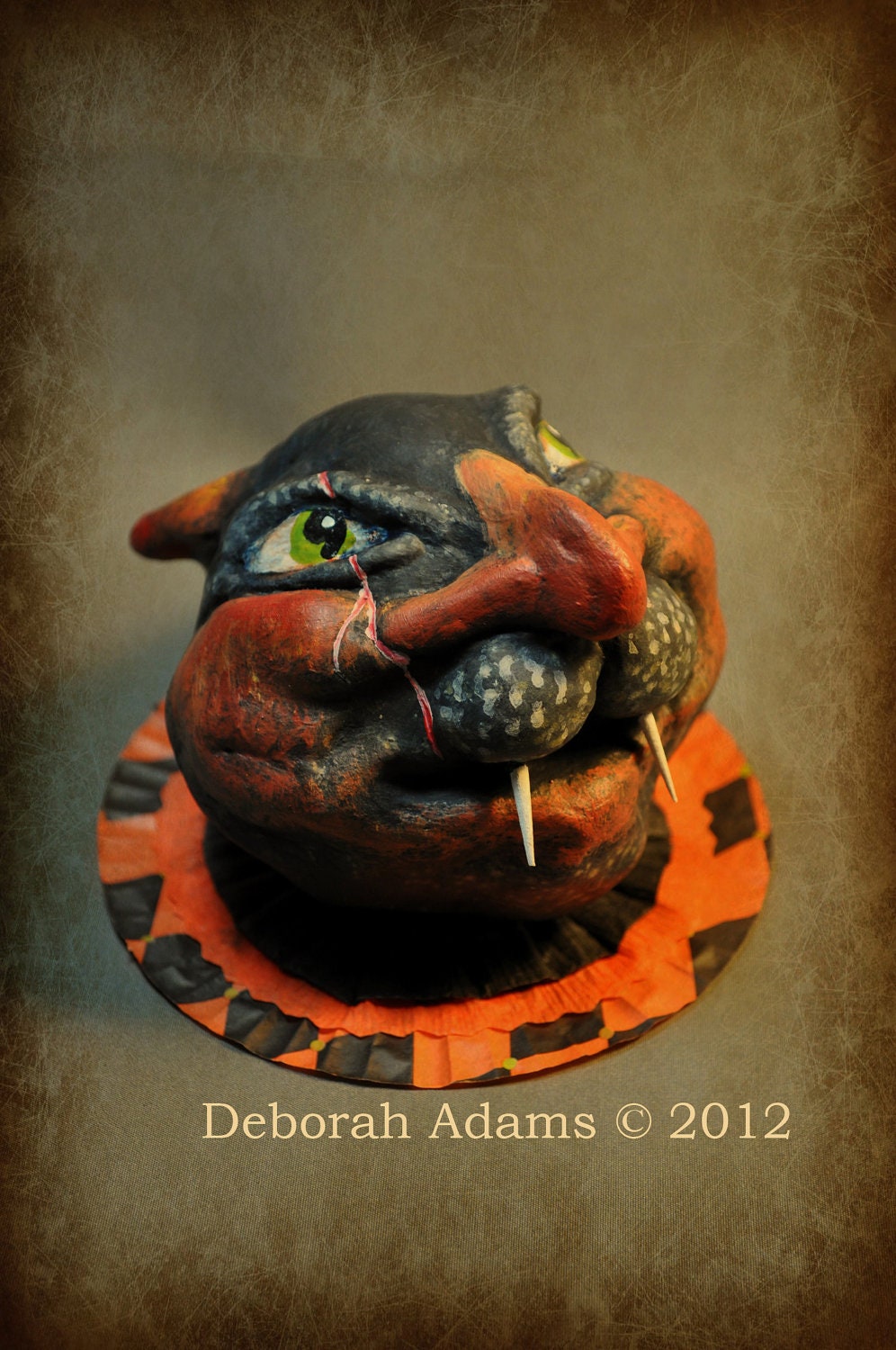 Original "Goblin Cat", Vintage style Halloween paper mache sculpture,  EHAG