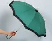 Vintage 1950's Classy Green Rain Umbrella - Mary Poppins
