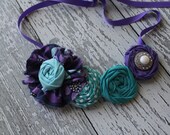 aqua and purple rosette necklace