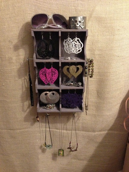 Upcycled Jewelry Organizing Display ( Purple Cubbies)