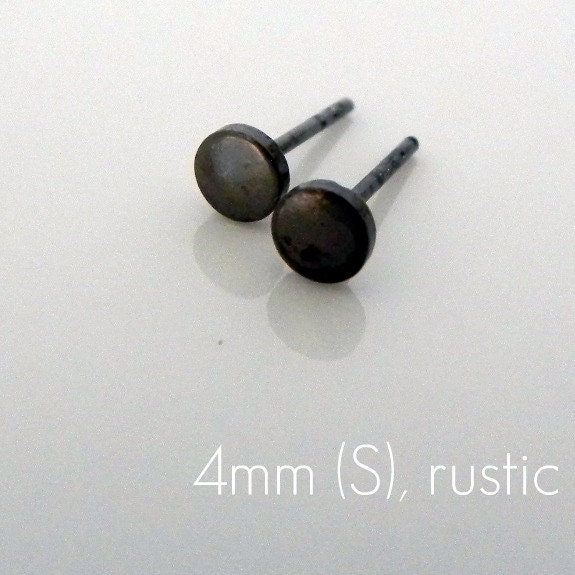 Stud Earrings Black Gold 4mm - over 925 Sterling Silver - For Men or Women  - Cartilage Helix Tragus - Nail it Down Round Disc size S (420N)