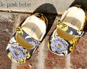 Toddler Shoes Savannah made with Designer Fabric Joel Dewberry with Grey Chiffon Rose (Size 5-13)