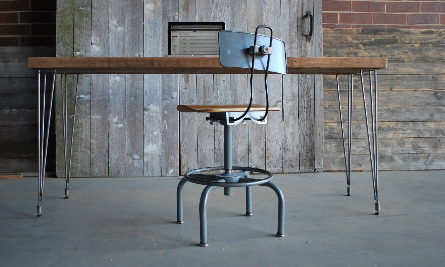 Wood desk with mid century Hairpin legs with 1 drawer included, 48" l x 26" w x 30" h, 1.65" top