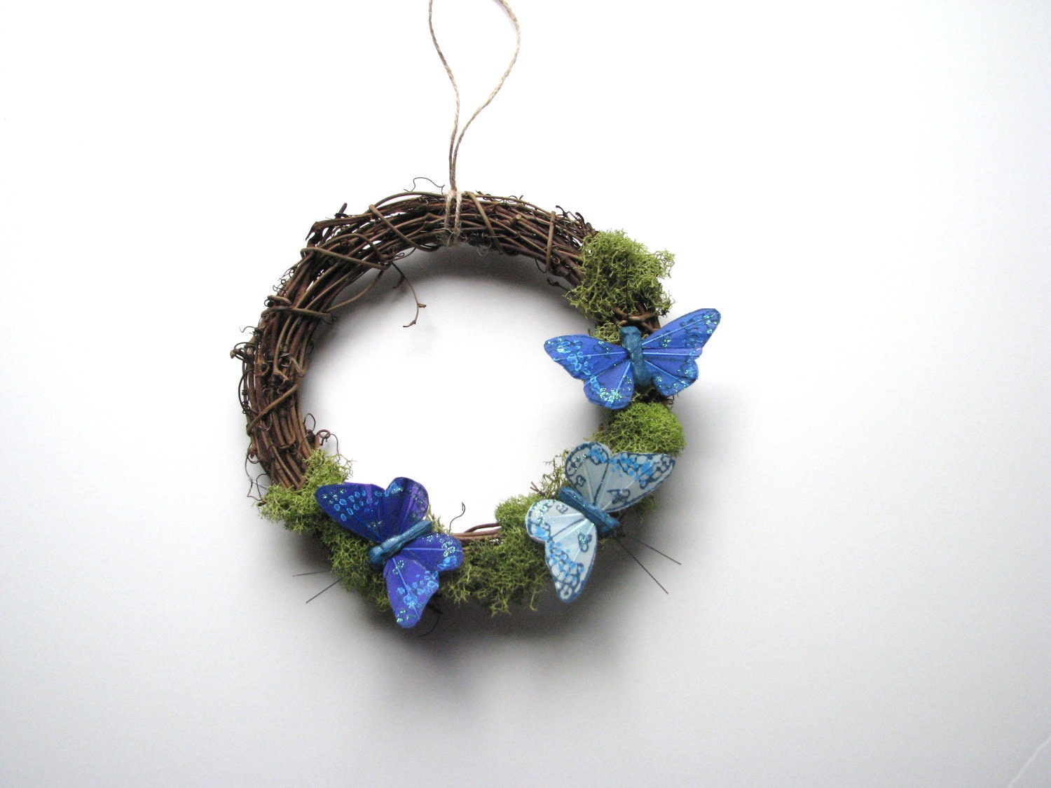 Cottage Blue Butterfly Wreath with Moss