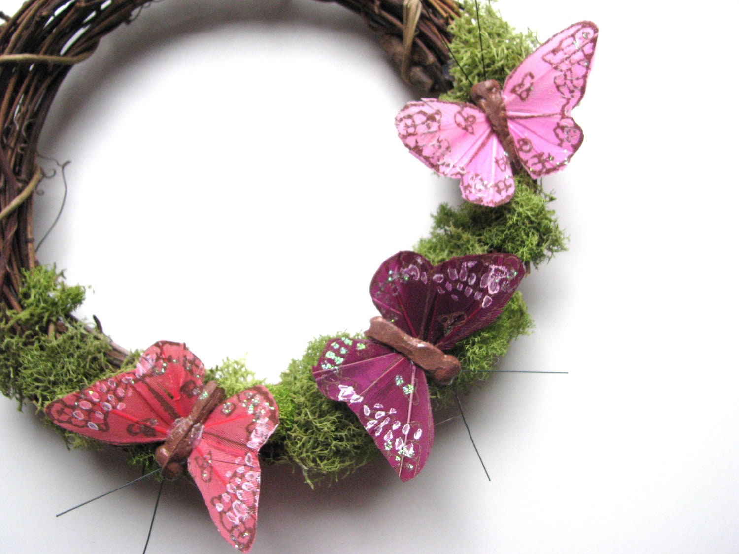 Mossy Wreath with Pink and Plum Butterflies