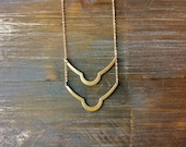 Rustic Brass Bar Necklace / Scalloped Minimalist Bohemian Jewelry / Spring Fashion