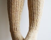 Hand knit high knee wool socks for women
