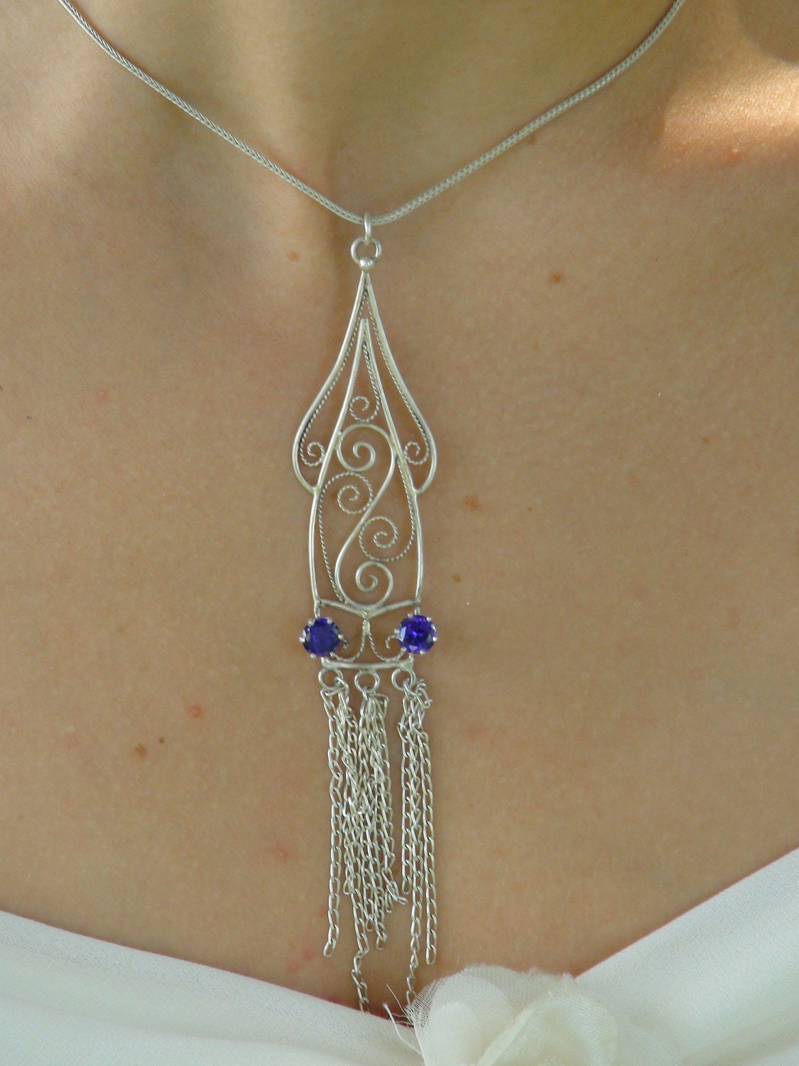 Sterling silver filigree Squid Necklace and Earring set - Made to order