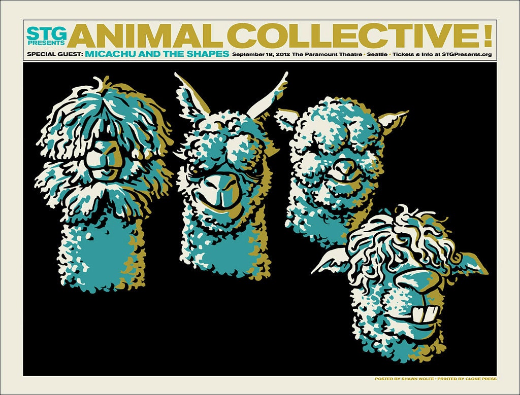 Animal Collective / Micachu & The Shapes, poster by Shawn Wolfe