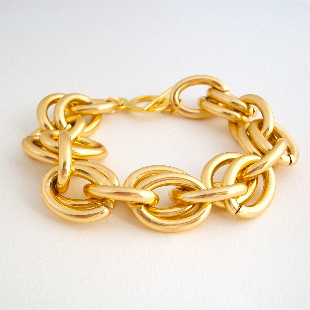 Large Link Gold Chain Bracelet. Statement Bracelet . Handmade Jewelry . by MoshPoshDesigns