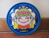 vintage 1970s Peter Max Metal Bar Tray - HAPPY